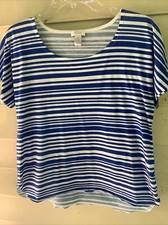 Chico’s Woman’s S/S Knit Top blue/White Stripe Size 1 picture