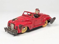 Vintage Occupied Japan Tin Wind-Up Convertible Car w/ Driver Red Toy picture