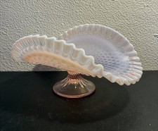 Vintage Fenton Glass Hobnail Fruit Basket Bowl Pink Opalescent Banana Boat picture