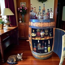 Full Whiskey Bourbon Barrel Liquor Cabinet Cabinet Indoor Whiskey Barrel Furnitu picture