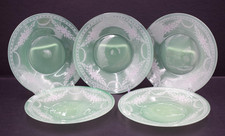 5 Steuben Green Jade & Calcite Engraved Glass Underplates picture