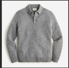 J.Crew Mens Sweater Polo Brushed Wool - Collared - Heathered Grey - $178 - NWT picture