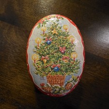 Vtg Lillian Vernon 1987 Christmas Tree Candle Tin Scented Oval Holiday NOS Mint picture