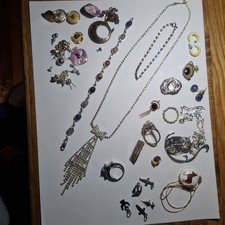 Antique vintage jewelry lot Necklace ring charm gold & Silver tone Earrings  picture