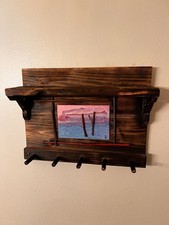 Handcrafted Reclaimed Wood Wall Shelf 5 Peg Key Rack Original Painting picture