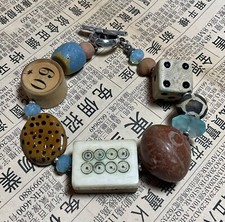Vintage Mahjong Tile Kazuri Trade Bead Game Piece Bracelet picture