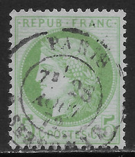 FRANCE SCOTT 53 USED FINE - 1872 5c YEL GREEN/PALE BLUE CERES ISSUE picture