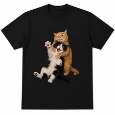 Funny Orange Cat Hugging Scared Cat T-Shirt Humor Cat Meme Tee picture