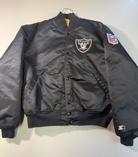 Vintage 90s Starter Oakland Raiders Satin Bomber Jacket NFL Pro Line Large Black picture