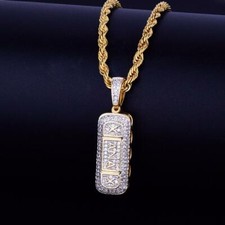 1Ct Simulated Diamond Men's Xanax Bar Pendant 14K Yellow Gold Plated Silver picture