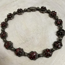 Antique Garnet Marcasite Silver Choker Necklace Heavy RARE Vintage Estate picture