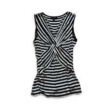 Spense Womens Striped Twist Front Sleeveless Top Black White Y2K Office Siren M picture