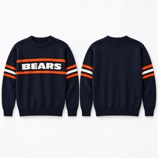 RIP Mike Ditka Bears Sweater Navy Striped Knit Pullover Football Fan Shirt picture