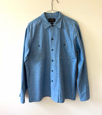 BEAMS Men's M Blue Cotton Chambray Solid Long Sleeve Spread Collar Button-Up picture