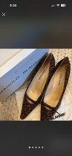 Manolo Blahnik Leopard Print Suede Pointed Toe Bow Slip-On Pumps US 9.5 picture