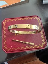 GIFT 18k.Yellow Gold Classic Love 4 Diamond Bracelet Size 17 picture
