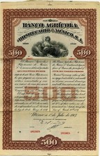 Mexico 1907 Banco Agricola Hipotecario 500 Pesos SPECIMEN Bond Coupons Loan RR picture