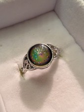 Sterling 925 Sz 6 Nostalgic Mystical Mood Ring W/ Australian Crushed Opal Resin picture