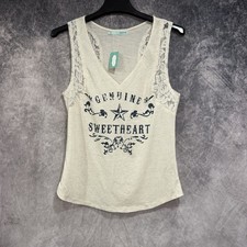 Maurice’s Women’s Floral Laced Tank Top Ivory With Graphic Print Linen Blend picture