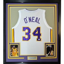 Framed Signed SHAQUILLE SHAQ O'NEAL 35x39 LA White Jersey JSA COA picture