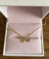 Vintage Late 1990s Y2K 10K Solid Gold Diamond-Cut Filigree Butterfly Necklace picture