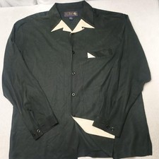 Vintage Nat Nast Shirt Mens XL Black Button-Up Silk Contrast Trim Long Sleeve picture