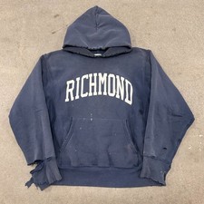Vtg 90s Thrashed Grunge Faded Richmond University Hoodie Men Small Navy Blue picture