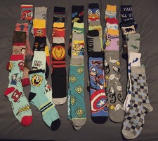 LOT 7 - 30x Graphic Marvel Disney Cartoon Character Random Design Crew Socks picture