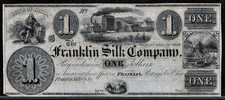 1800’s The Franklin Silk Company State Of Ohio $1 Dollar Note Obsolete Crisp UNC picture