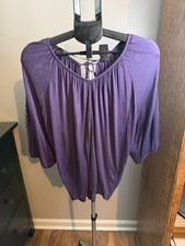 INC International Concepts Medium Purple Crochet Rhinestone Sleeve Blouse picture