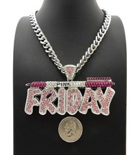 WOMEN'S HIP HOP ICED PINK FRIDAY PENDANT & 10mm 18