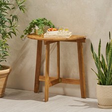 Outdoor Half-Round Folding Acacia Wood Bistro Table, Natural picture