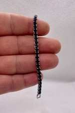 Tennis bracelet simulated black onyx stones 925 sterling silver plated 8