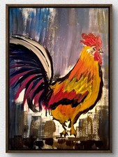 Original Hand Painted 12x16 Rooster Abstract Canvas Signed Acrylic Wall Art B25 picture