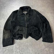 Vintage Black Suede Leather Jacket Italian Style Zip Up Minimalist Y2K Distresse picture