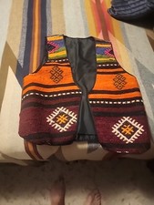 Vintage Rare 80s Amazing Guatamalan  Needlepoint Hippie Rainbow Vest Tapestry  S picture