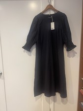 COS Navy Midi Dress US 14 Puff Sleeve Smocked Cuff NWT picture