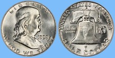 1958 D Franklin Half Dollar ~ GEM BU Uncirculated Mint State ~ 90% Silver 50c picture