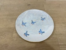 Vintage Epiag Czechoslovakia Lusterware Bluebird Floral Plate Gold Rim 6.75 picture