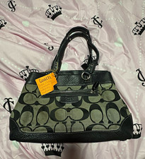 Coach Womens Signature Satchel Top Handle Bag Zip Closure Black Gray picture
