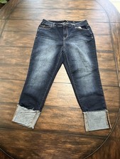 1822 Denim Taylor Women’s Jeans Dark Wash Stretch Cropped Cuffed Waist 32” picture