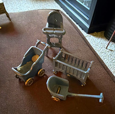 Vintage Kilgore Cast Iron Dollhouse Nursery set blue picture