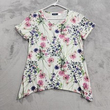 Basic Editions Top Womens S Multicolor Floral Scoop Neck Tunic Tee Sharkbite Hem picture
