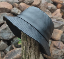 Men Faux Leather Bucket Hat Wide Brim Casual Fisherman Cap Waterproof Retro picture