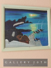 VINTAGE SOUTH PACIFIC SILK TEXTILE PAINTING WALL TIKI ART 50S ORIG MID CENTURY picture