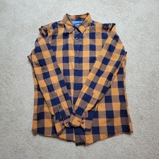 Pull&Bear Regular Fit Orange/Dark Blue Plaid Button Down Men Size XL picture