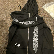 Chrome Hearts Black Full Zip Hooded Hoodie Graphic Logo Men's Size L picture