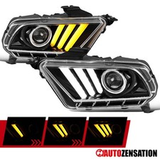 Fit 2010-2014 Ford Mustang GT Slick Black Projector Headlights LED Sequential picture