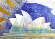 ORIGINAL ACEO ATC SYDNEY OPERA HOUSE AUSTRALIA HARBOUR PAINTING OOAK ART LYOUNG picture
