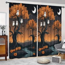 2Pcs Halloween Owl Pumpkin Pattern Curtains Thermal Insulated Drapes Home Decor picture